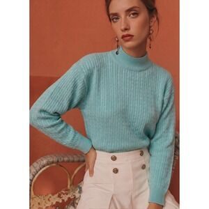 NWT Splendor Women's Sky Blue 100% Cotton Cable Knit Breathable Sweater Small